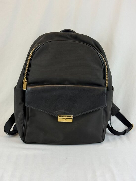 Tumi Handbags - Tumi Larkin Portola Small Backpack Black Coated Canvas Leather Gold Hardware